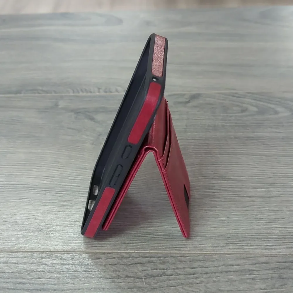 Pixel 10 Pro Red PU Leather Phone Case with Card Holder Kickstand